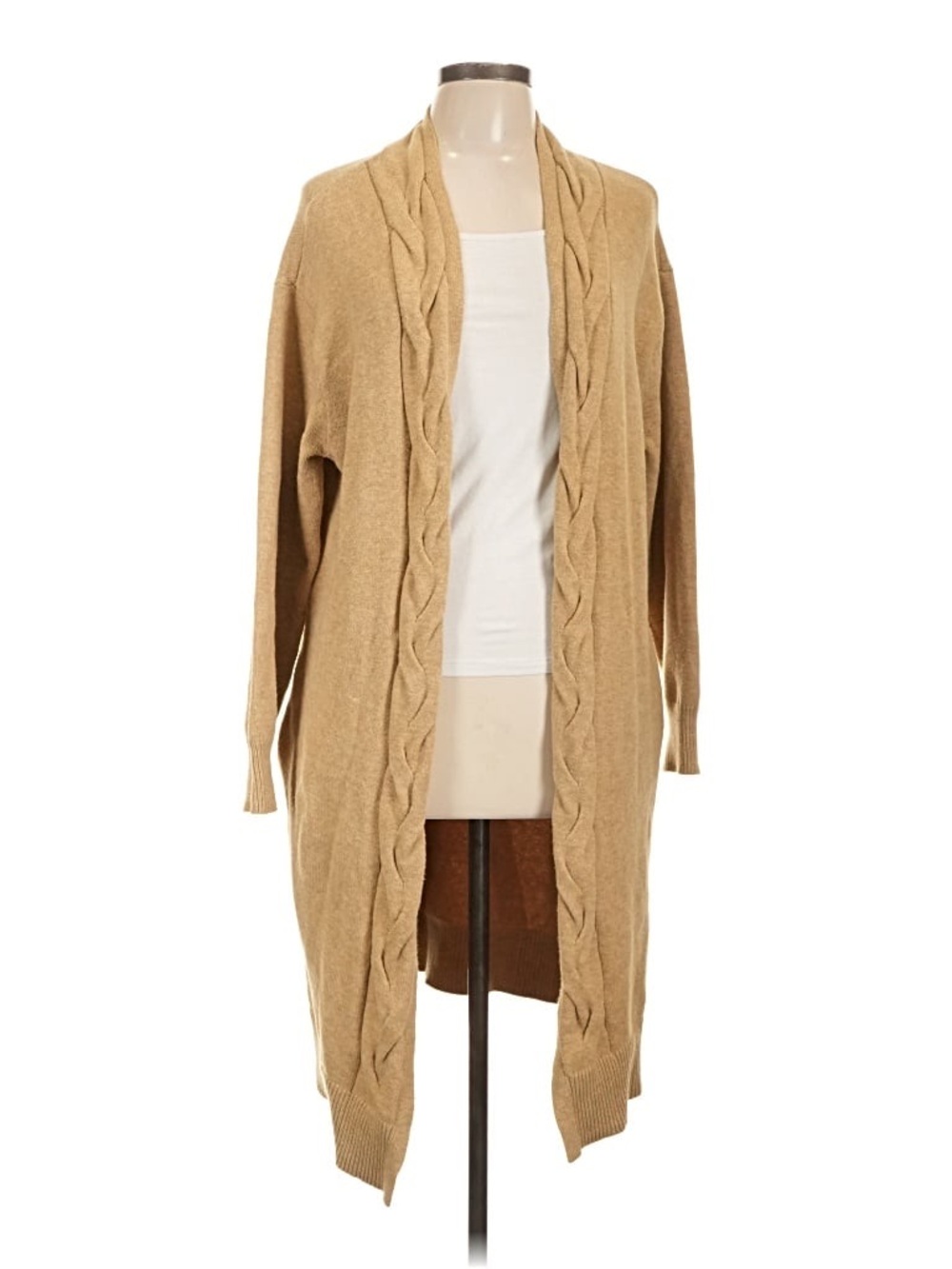 Simply Vera Vera Wang Tan Open-Front Cable Trim Cardigan